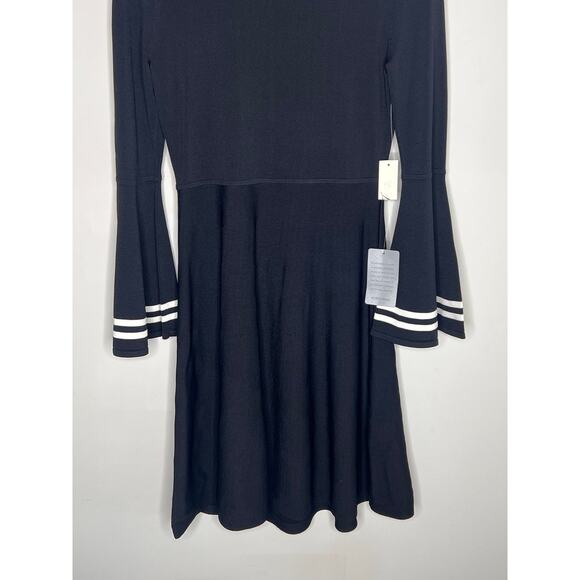 Eliza J Stripe Bell Sleeve Fit & Flare Dress Black White Women's Size Small NWT - Picture 5 of 14